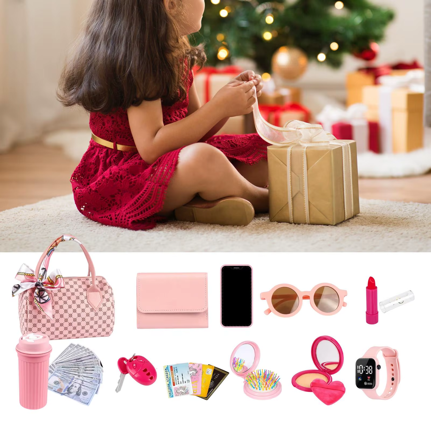 Girls Pretend Play Purse & Makeup Toy Set – Princess Accessories Gift Kit