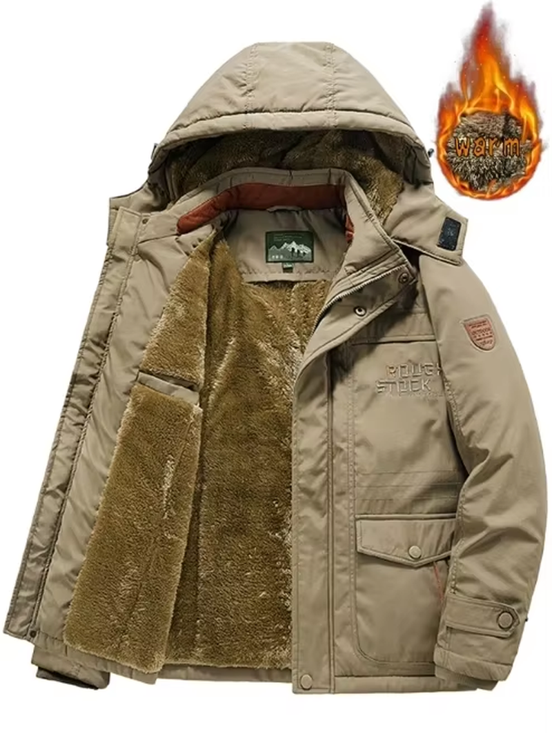 Men’s Winter Cotton Jacket with Detachable Hood, Stand Collar Outdoor Coat