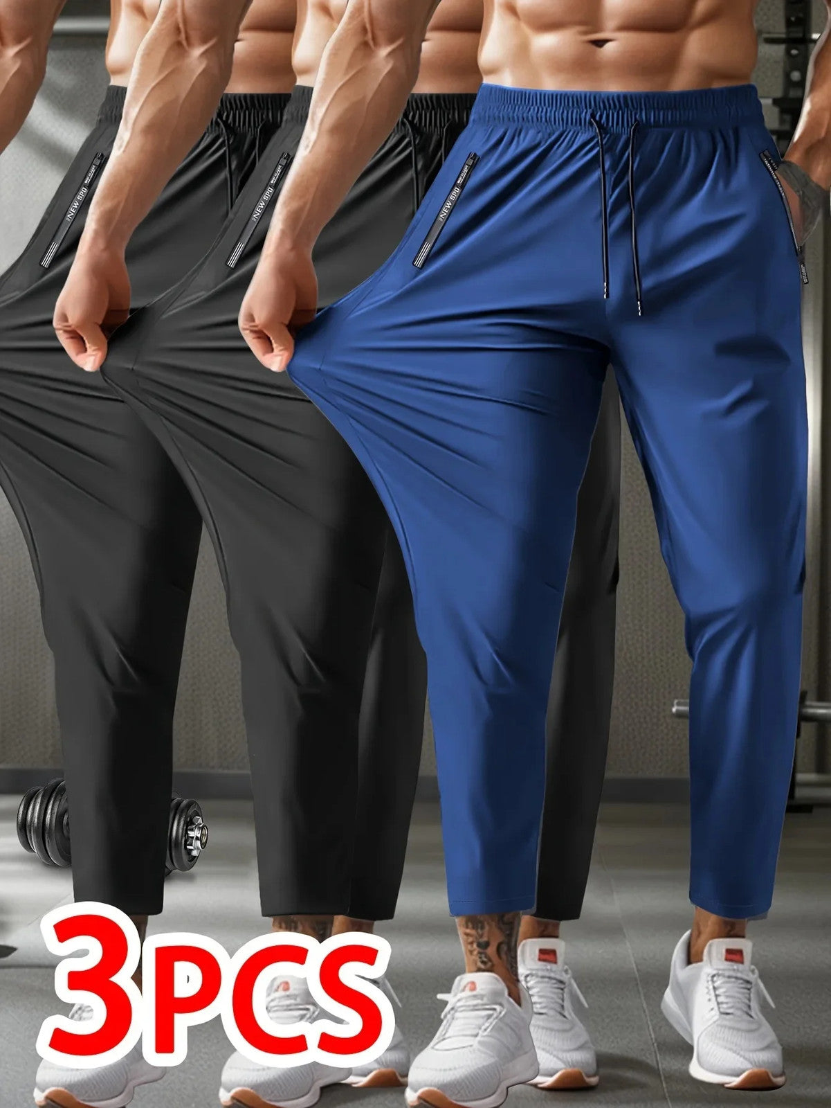 Men’s 3-Pack Casual Jogger Pants Lightweight Quick-Dry Fitness Sports Wear
