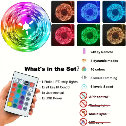 USB LED Strip Lights RGB 5050 Color Changing APP Control Flexible Tape Light