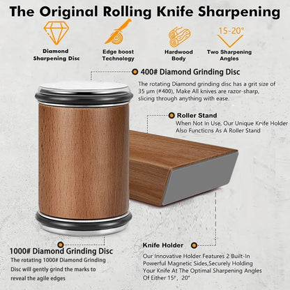 Rolling Knife Sharpener Double Sided Diamond Sharpening Stone 15/20° Degree Magn