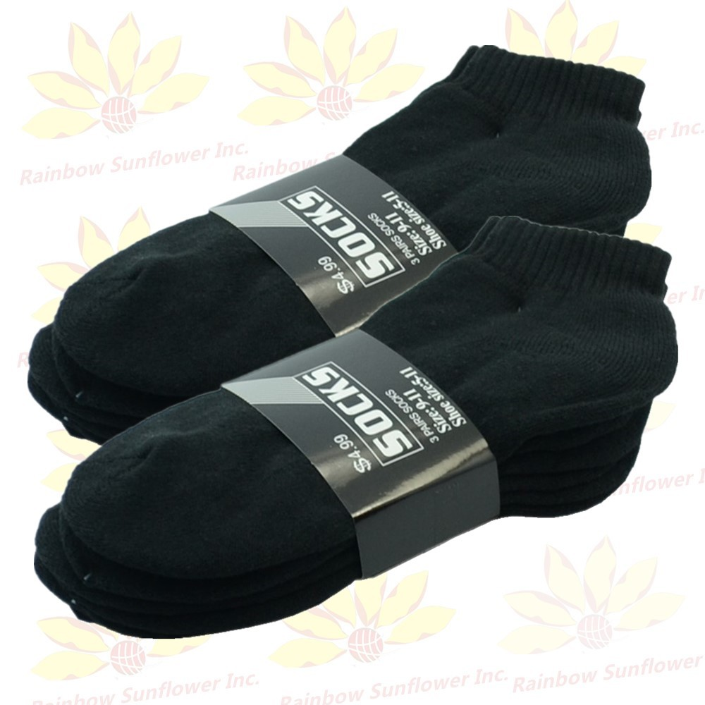 Black 3-12 Pairs Men’s Cotton Socks – Ankle, Quarter & Crew, Thick , Low Cut
