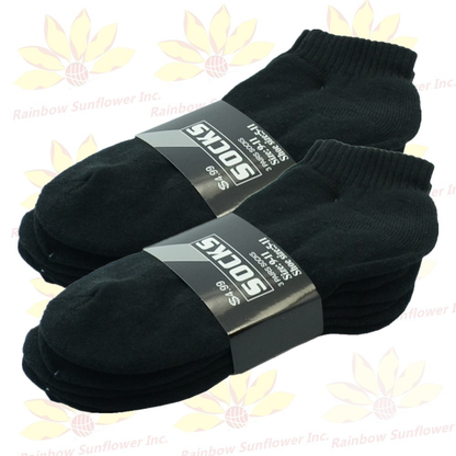Black 3-12 Pairs Men’s Cotton Socks – Ankle, Quarter & Crew, Thick , Low Cut