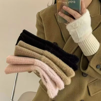 Women’s Winter Half-Finger Gloves Warm Plush Cute Office Knitted Hand Warmers