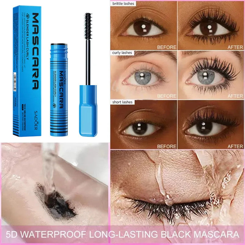 5D Waterproof Mascara Black Silk Fiber Lengthening Thick Curl Makeup Eyelash
