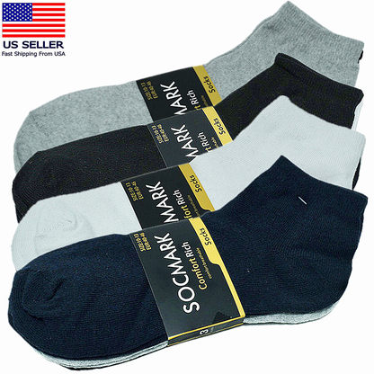 3-12 Pairs Men’s Cotton Sports Socks – Ankle, Quarter & Crew, Low Cut, Size 9-13