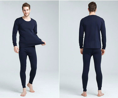 Men’s Winter Thermal Long Johns Set – Fleece 100% Cotton Top & Bottom Underwear