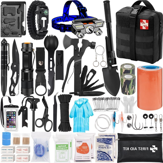 142PCS Survival Kit – Professional Camping & Outdoor Emergency Gear ,Molle Pouch