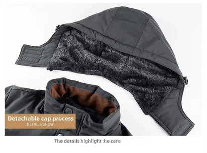 Men’s Winter Cotton Jacket with Detachable Hood, Stand Collar Outdoor Coat