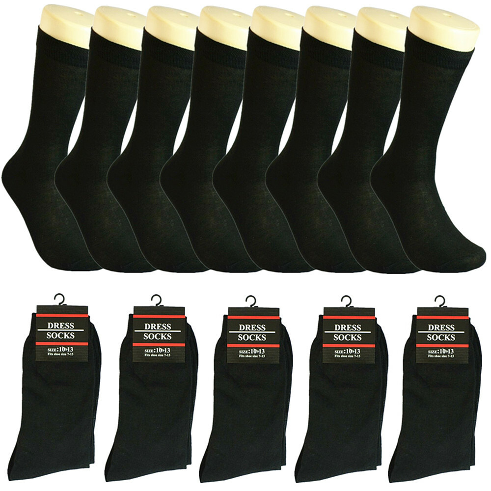 Men’s Solid Black Cotton Socks – 3–12 Pairs, Casual Formal Socks, Size 10–13