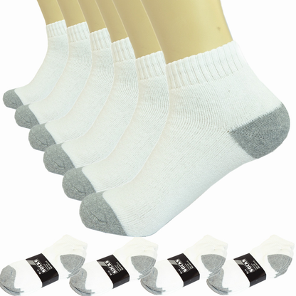 3-12 Pairs Men’s Cotton Sports Socks – Ankle, Quarter & Crew, 2-Tone, Size 9-13