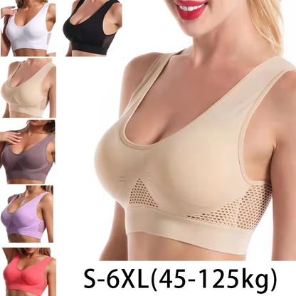 Women’s Sports Bra Large Size Seamless No Steel Ring Removable Pad Mesh Vest