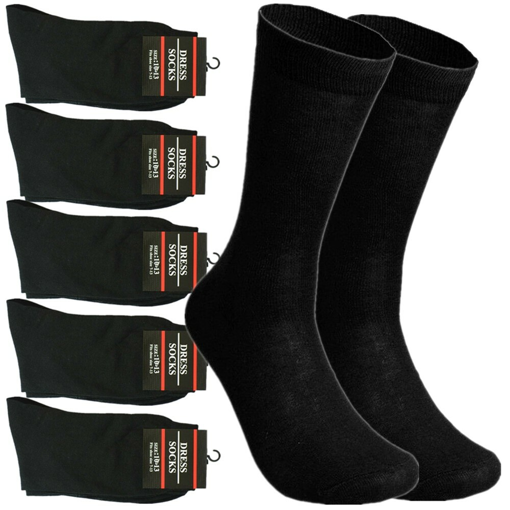 Men’s Solid Black Cotton Socks – 3–12 Pairs, Casual Formal Socks, Size 10–13