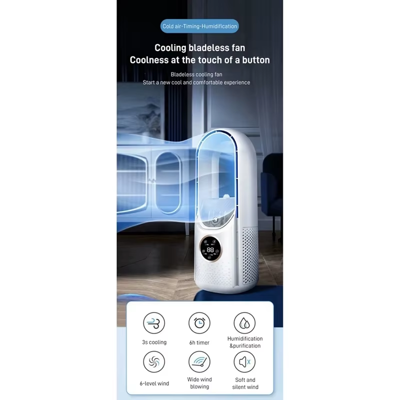 Portable USB Leafless Air Cooler Fan 6-Speed Silent Timer Humidifier AC