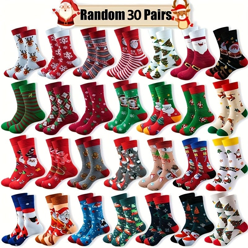 30 Pairs Christmas Cartoon Socks Set – Fun Holiday Warm Socks Gift for Men Women