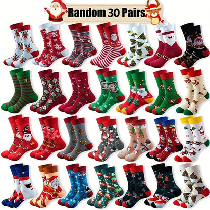 30 Pairs Christmas Cartoon Socks Set – Fun Holiday Warm Socks Gift for Men Women