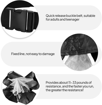 48" Sprint Parachute Running Resistance Chute Medium Black – 1 Pack
