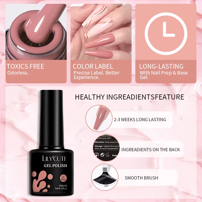 LILYCUTE 6Pcs 7ml Bright Pink UV/LED Gel Polish Set Semi Permanent Nail Art Kit