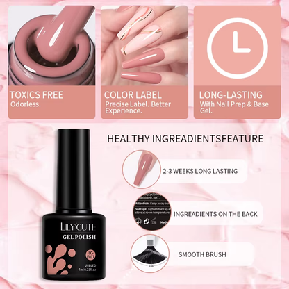 LILYCUTE 6Pcs 7ml Bright Pink UV/LED Gel Polish Set Semi Permanent Nail Art Kit