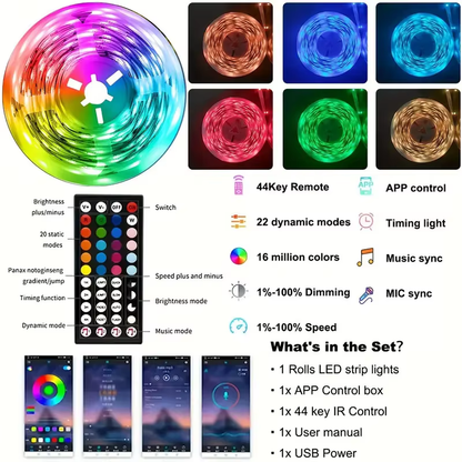 USB LED Strip Lights RGB 5050 Color Changing APP Control Flexible Tape Light