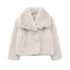 Women’s Faux Fur Cropped Jacket Chic Thick Warm Coat with Lapel Collar & Buttons