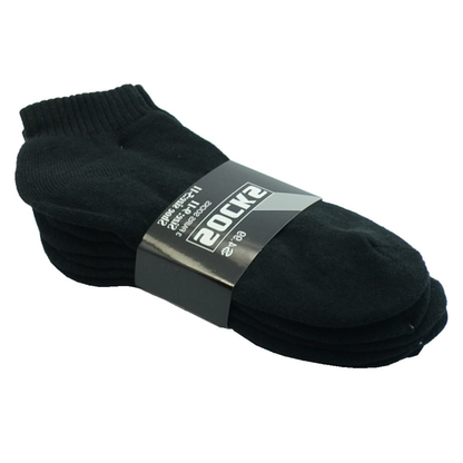 Black 3-12 Pairs Men’s Cotton Socks – Ankle, Quarter & Crew, Thick , Low Cut