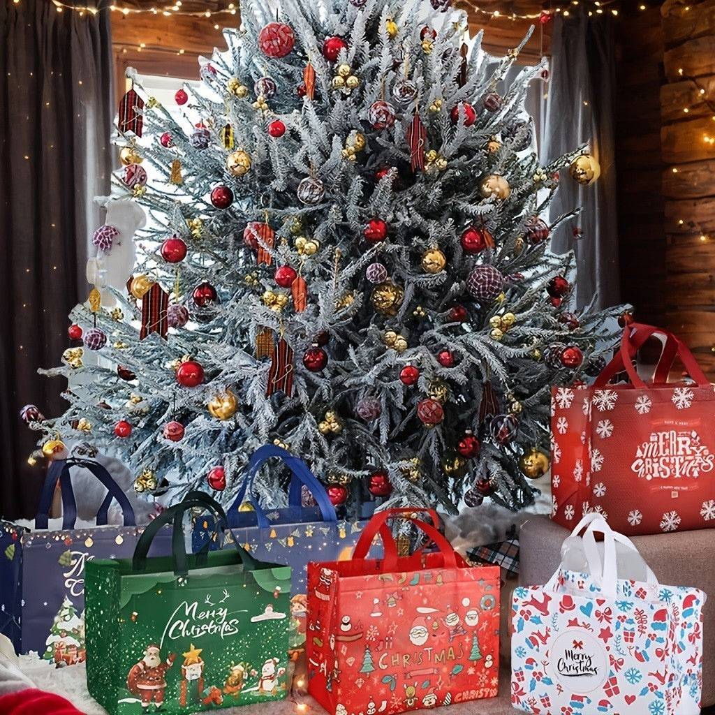 48PCS Christmas Reusable Grocery Tote Bags with Festive Holiday Designs Gift US