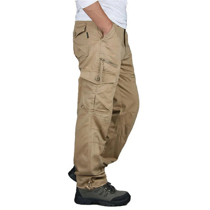 Men’s Autumn Cargo Pants Outdoor Work Tactical Cotton Warm Khaki Trousers