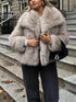 Women’s Faux Fur Cropped Jacket Chic Thick Warm Coat with Lapel Collar & Buttons