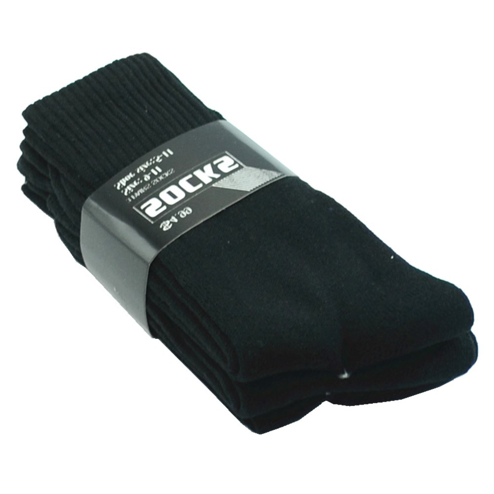 6 Pairs Men’s Black Cotton Crew Socks – Solid Sports, Athletic & Work Size 10-13