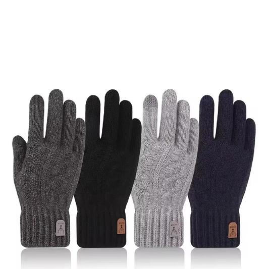 Winter Warm Touchscreen Knitted Gloves Men Velvet Thick Wool Cold-Proof Gloves