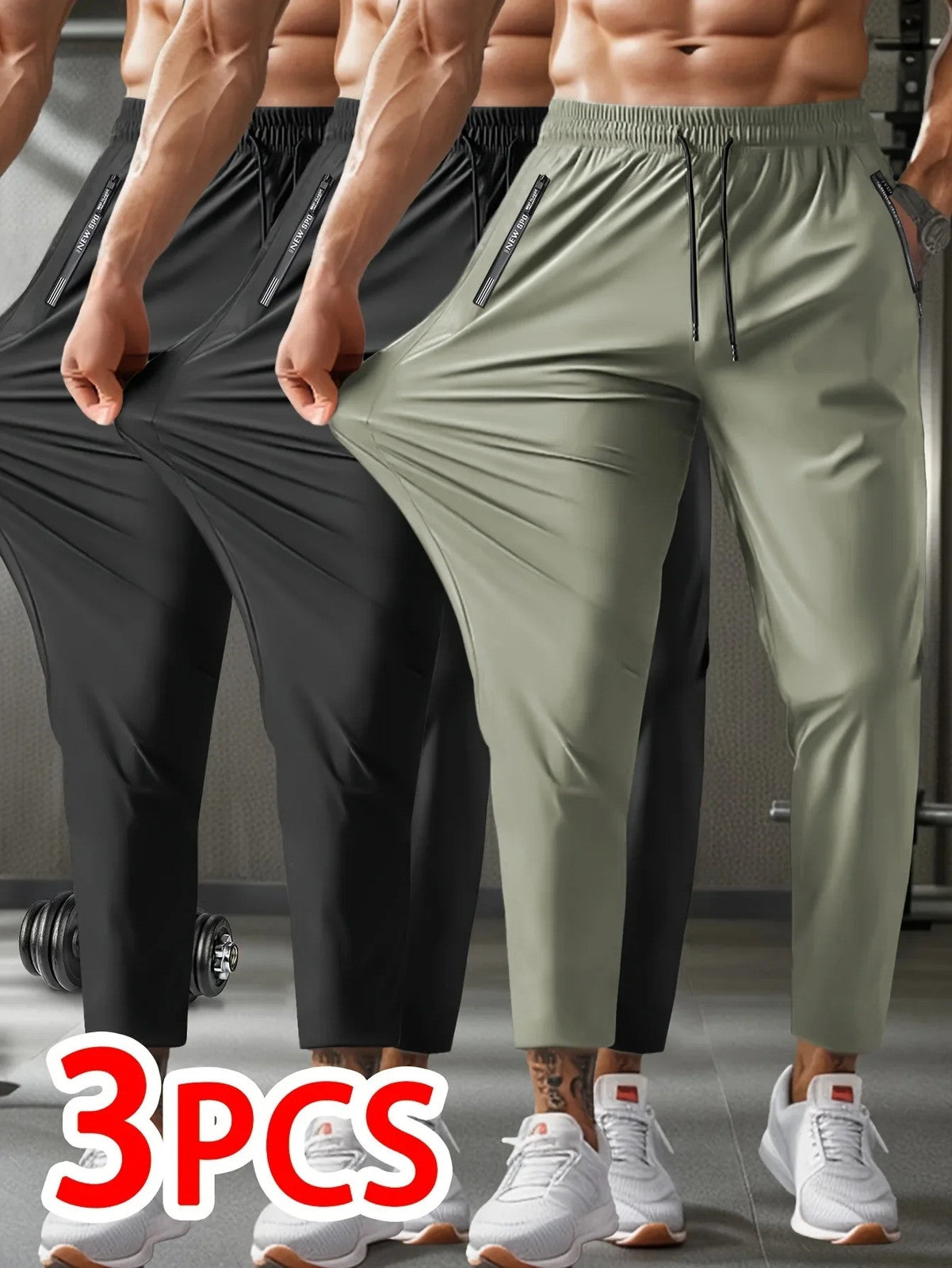 Men’s 3-Pack Casual Jogger Pants Lightweight Quick-Dry Fitness Sports Wear