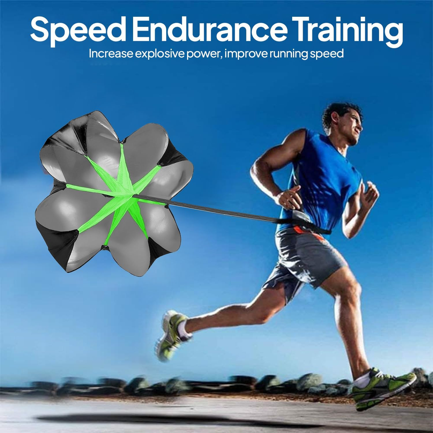 48" Sprint Parachute Running Resistance Chute Medium Black – 1 Pack