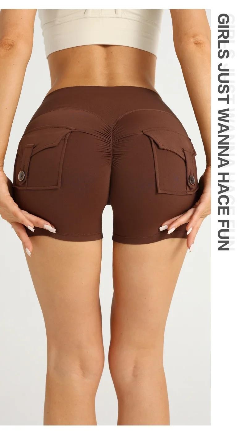 High Waist Yoga Shorts with Pockets Gym Workout Sports Tights Exercise Fitness