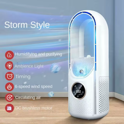 Portable USB Leafless Air Cooler Fan 6-Speed Silent Timer Humidifier AC