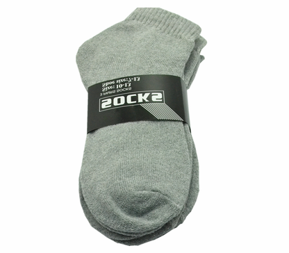 Men’s Ankle Quarter Crew Socks Cotton Low Cut – 3 or 12 Pairs, Size 10–13, Gray