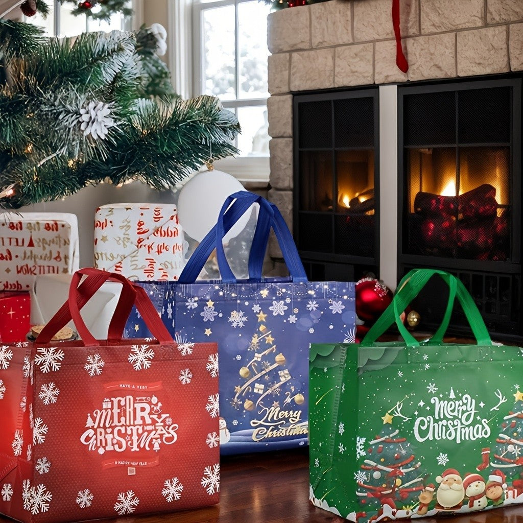 48PCS Christmas Reusable Grocery Tote Bags with Festive Holiday Designs Gift US