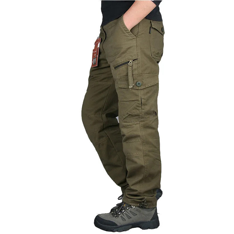 Men’s Autumn Cargo Pants Outdoor Work Tactical Cotton Warm Khaki Trousers