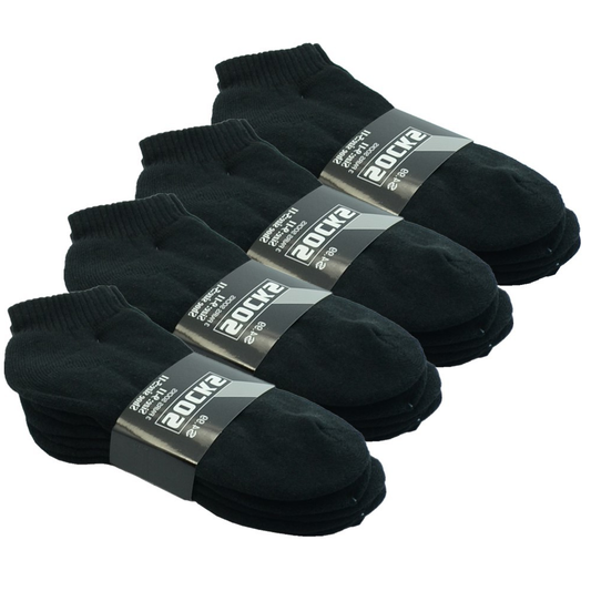 Black 3-12 Pairs Men’s Cotton Socks – Ankle, Quarter & Crew, Thick , Low Cut