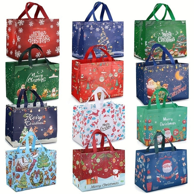 48PCS Christmas Reusable Grocery Tote Bags with Festive Holiday Designs Gift US