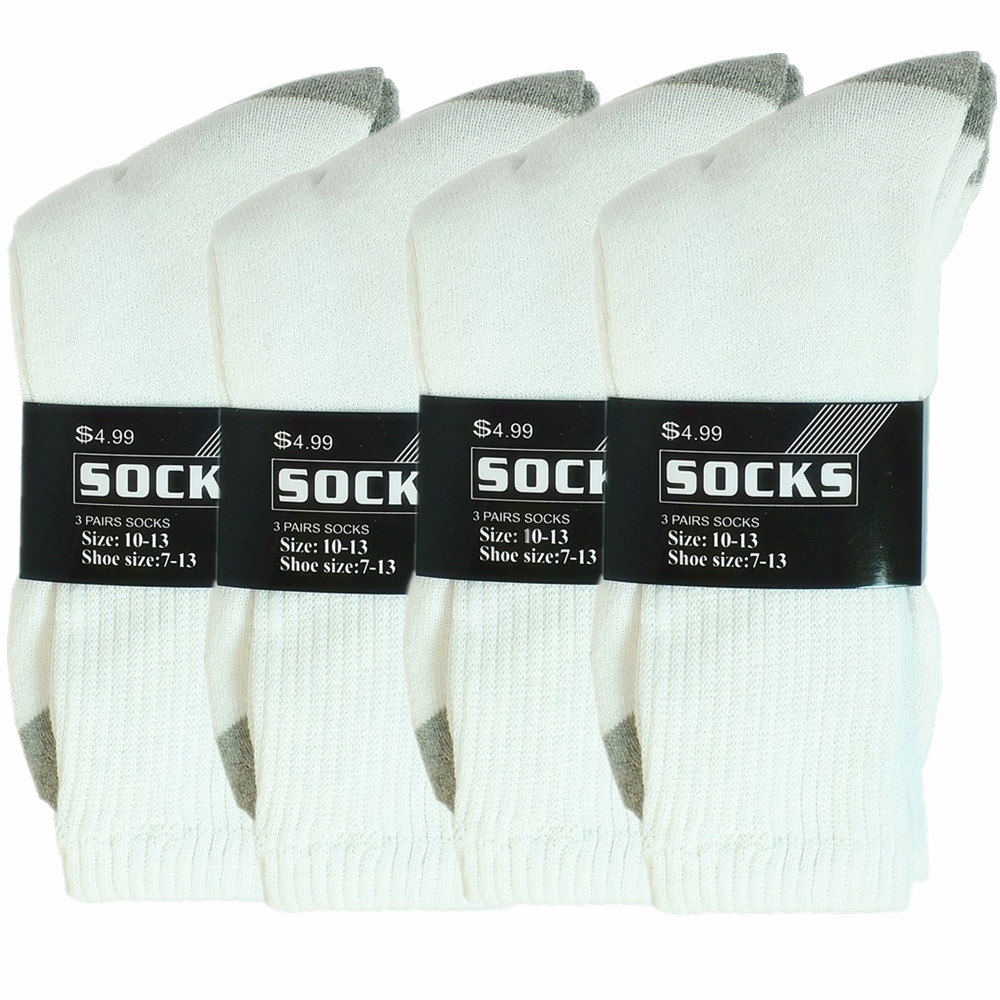 3-12 Pairs Men’s Athletic Cotton Crew Socks – White, 2-Tone, Sports Sizes 9 - 13