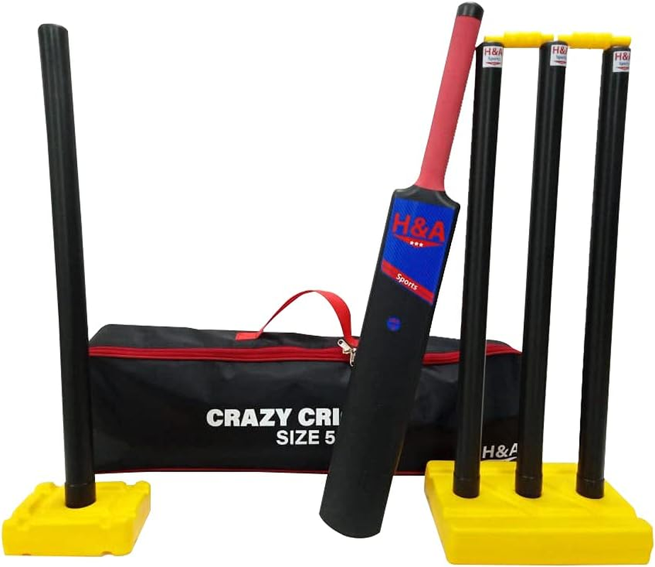 H&A Sports Kids Plastic Cricket Bat Ball Stumps Set Size 5