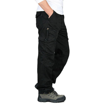 Men’s Autumn Cargo Pants Outdoor Work Tactical Cotton Warm Khaki Trousers