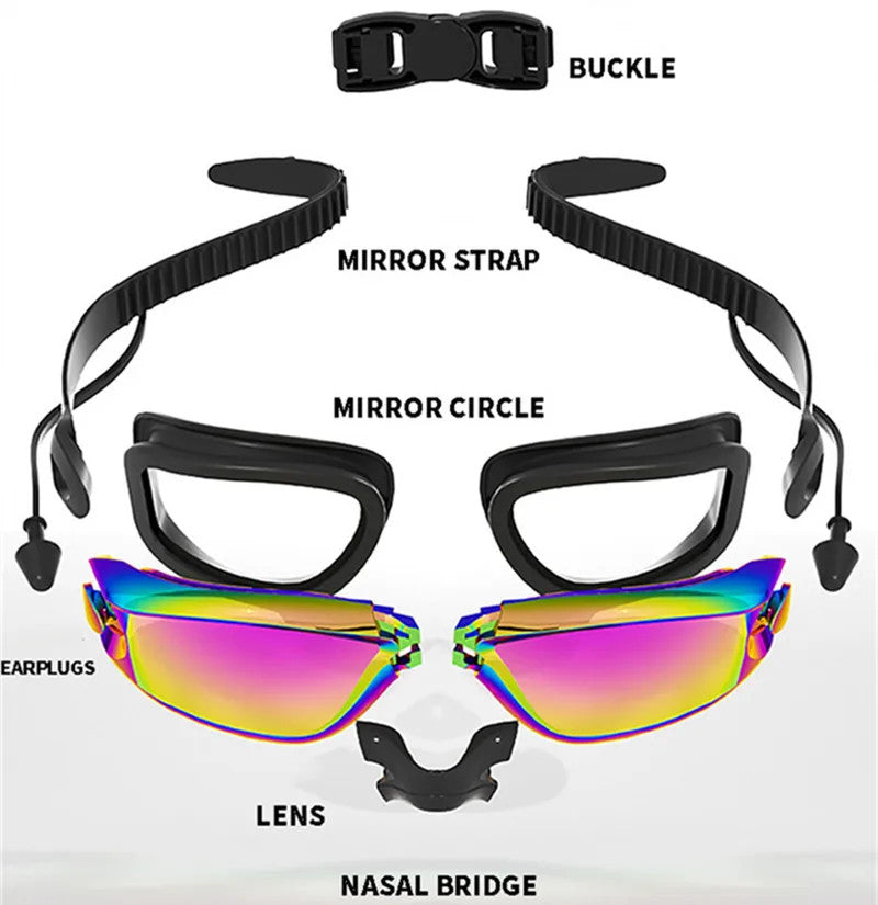 Pro Adult Anti-Fog Swimming Goggles with Earplugs, Leak-Proof UV Eyewear