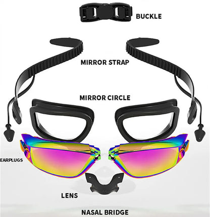Pro Adult Anti-Fog Swimming Goggles with Earplugs, Leak-Proof UV Eyewear