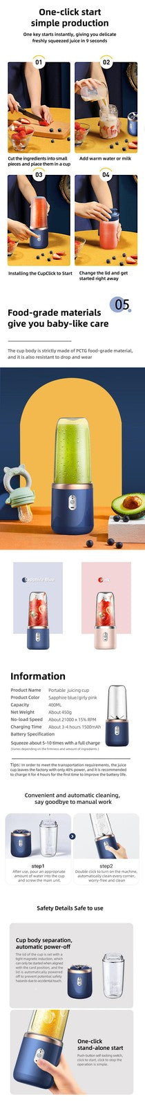 Portable 400ml Electric Juicer Blender USB Charging Fruit Smoothie Cup Machine