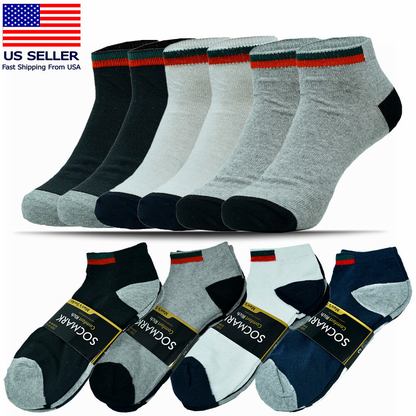 3-12 Pairs Men’s Cotton Sports Socks – Ankle, Quarter & Crew, Low Cut, Size 9-13