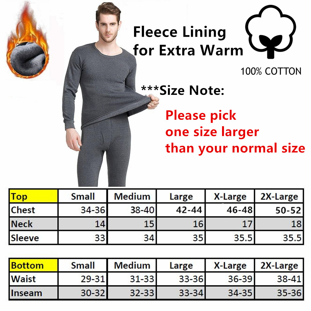 Men’s Winter Thermal Long Johns Set – Fleece 100% Cotton Top & Bottom Underwear