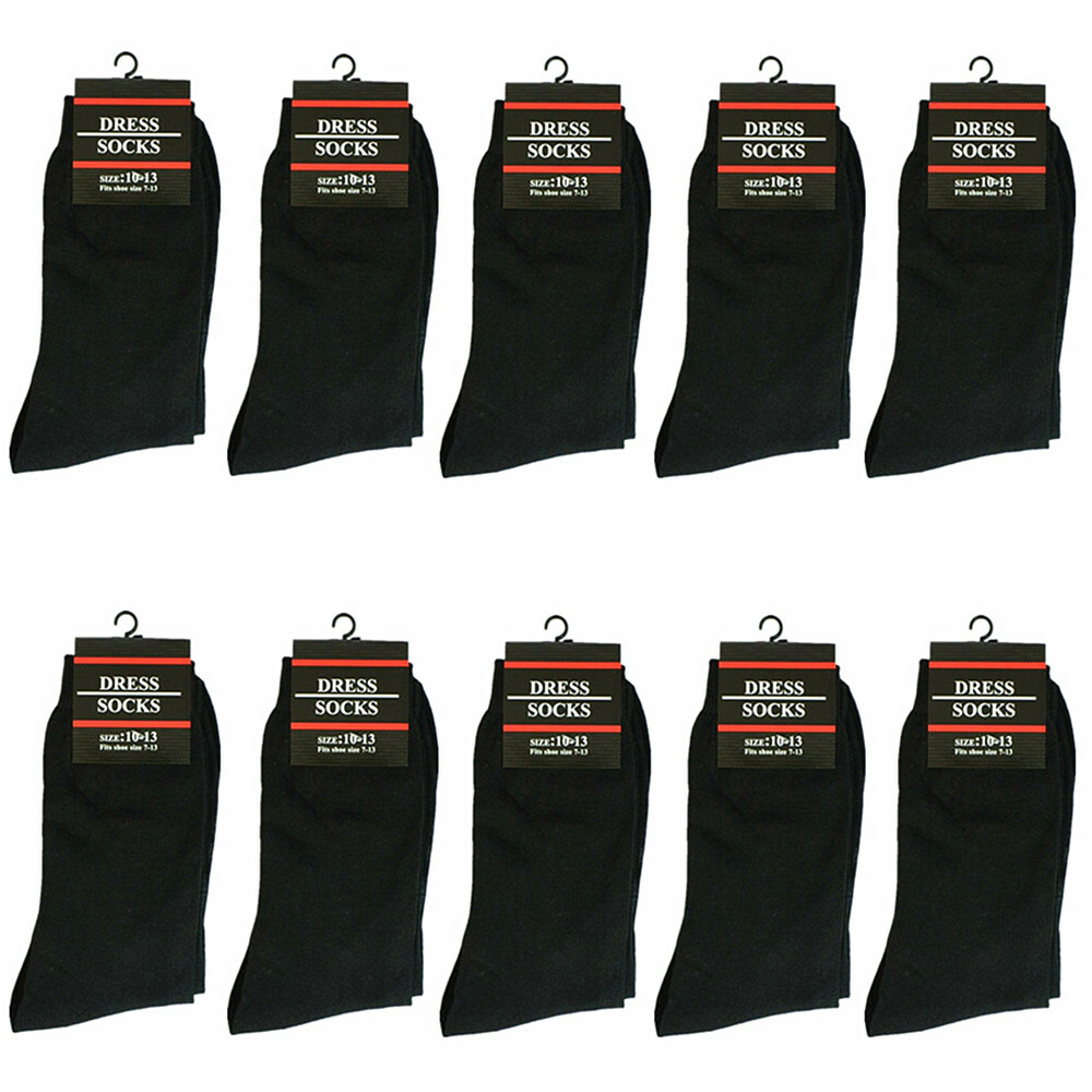Men’s Solid Black Cotton Socks – 3–12 Pairs, Casual Formal Socks, Size 10–13