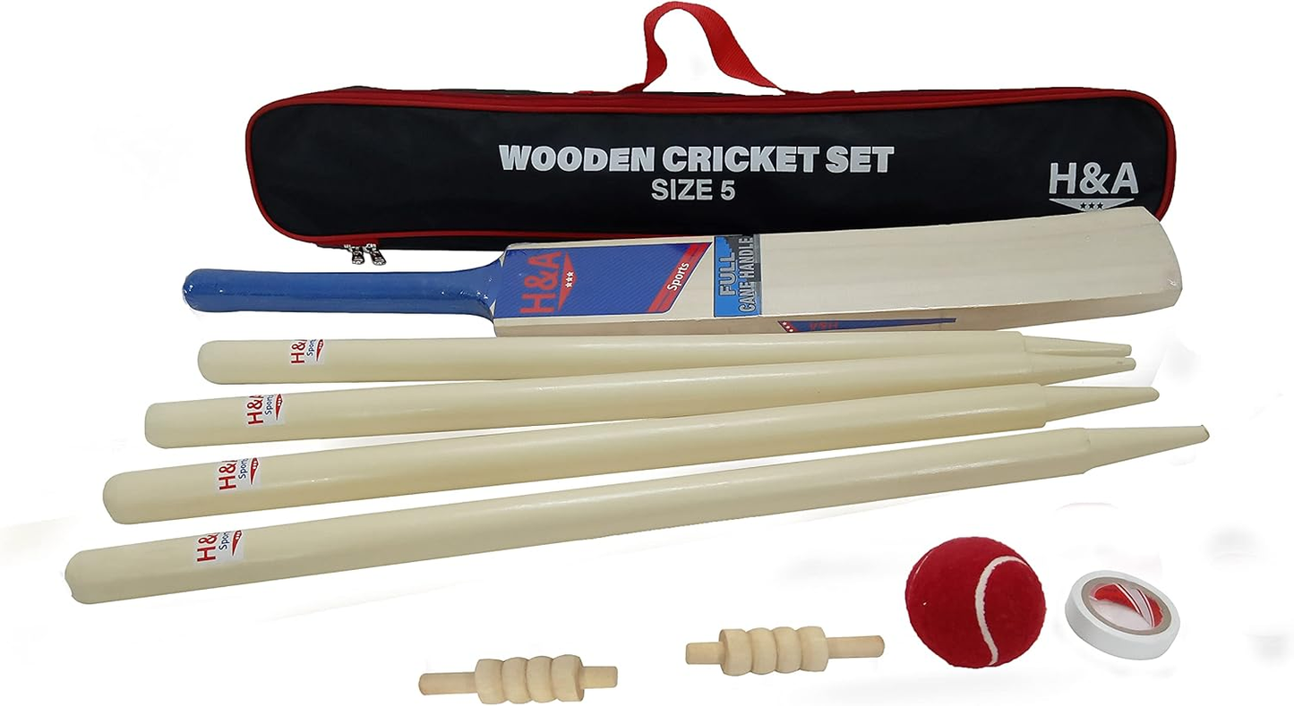 H&A Sports Kids Wooden Cricket Set – Size 5 Bat, Ball & Stumps 🏏